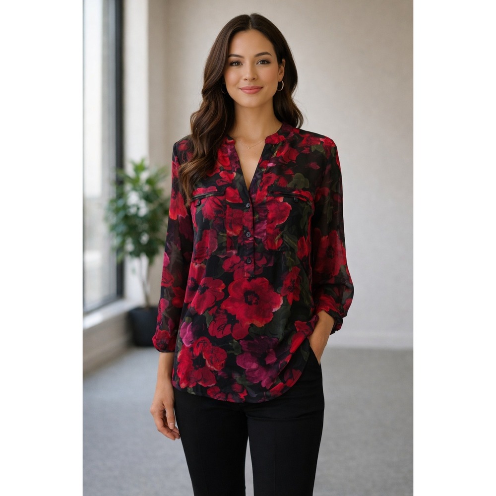 Apt. 9 Red‎ and Black Floral Blouse Size PS